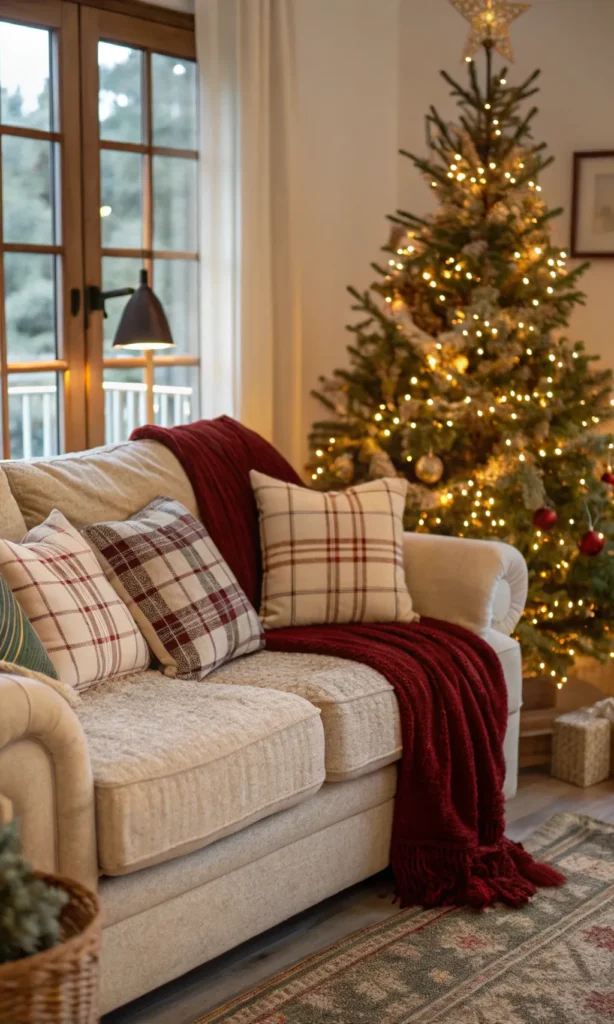 21 cottage sofa decorated with plaid velvet an