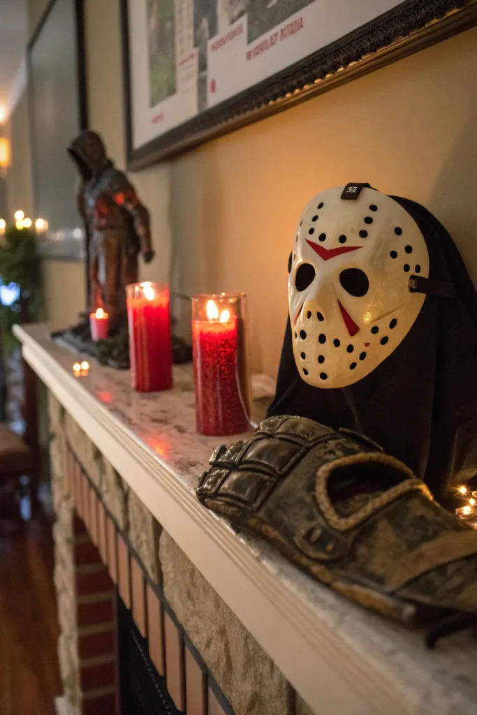 21 horror movie tribute mantle decorated with ho