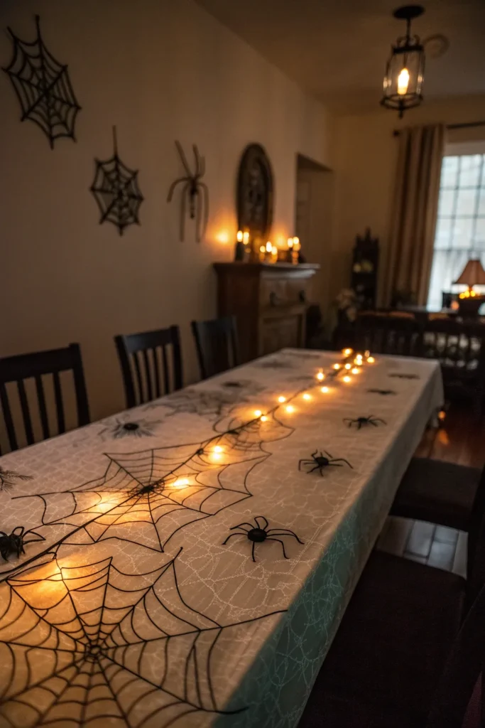 21 led spider lights glowing softly along a spid