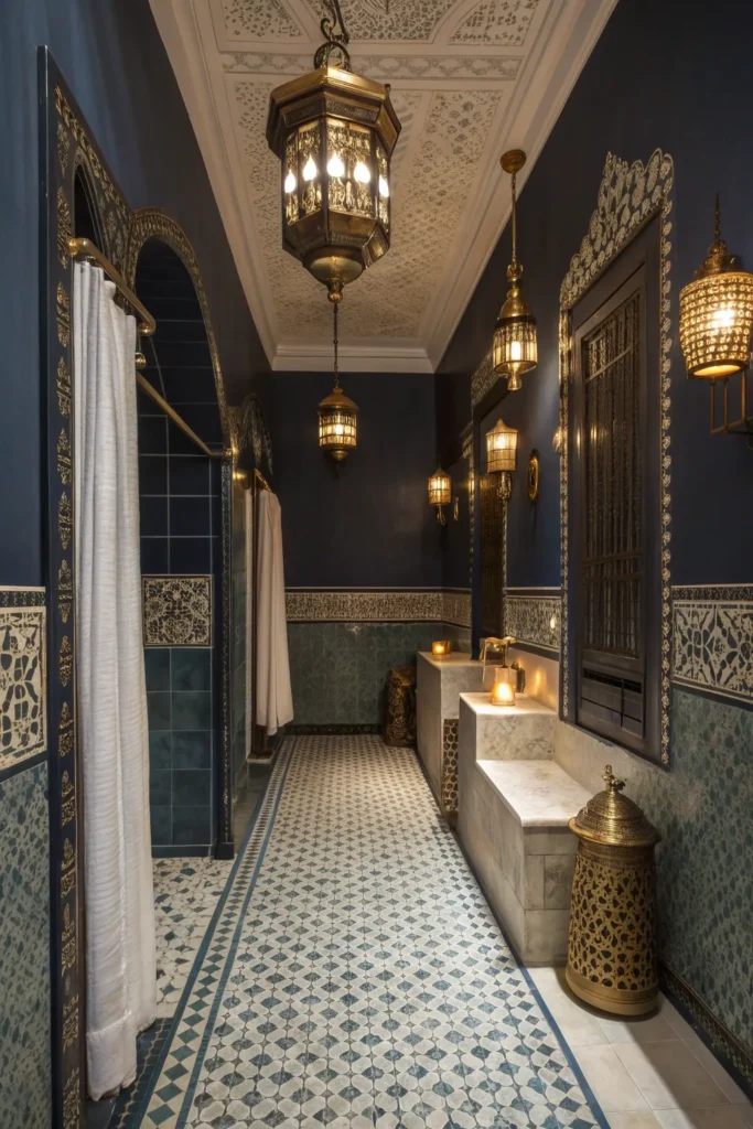 21 moroccan inspired bathroom with navy walls i