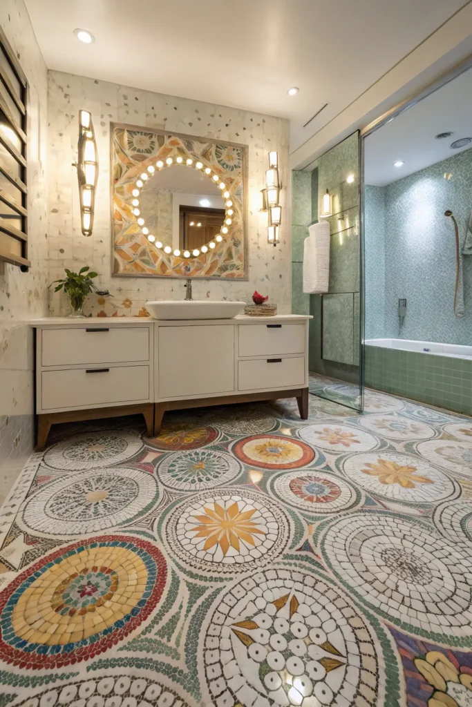 22 bathroom floor of mosaic tiles tiny colorful