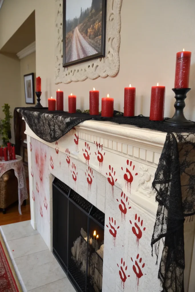 22 bloody handprints halloween mantle wall cover