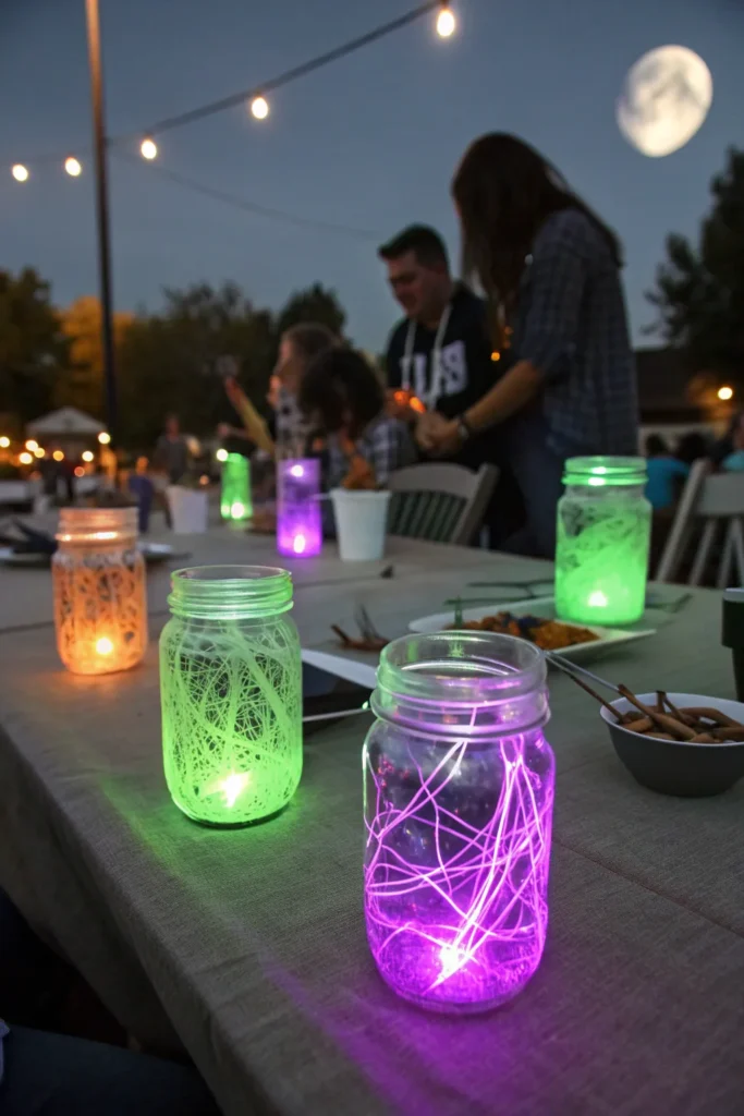 22 mason jars glowing with cracked glow sticks i