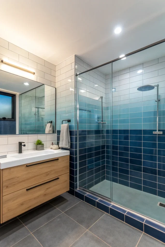 23 bathroom walls covered in ombre tiles fading