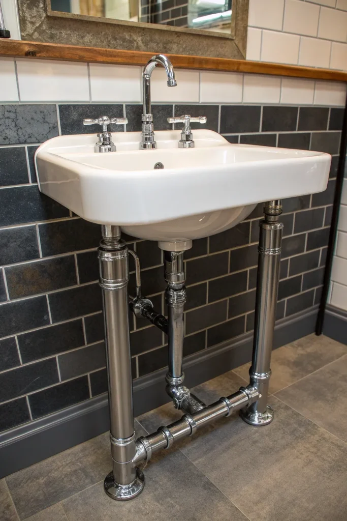 24 a pedestal sink with open plumbing style sho