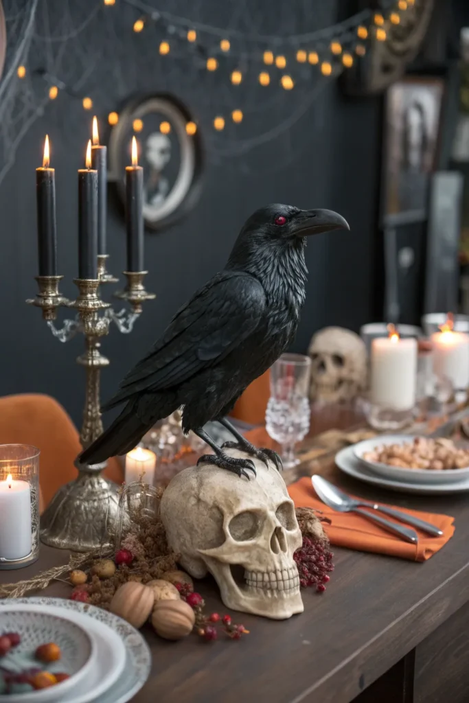 24 a realistic raven figurine perched at the cen