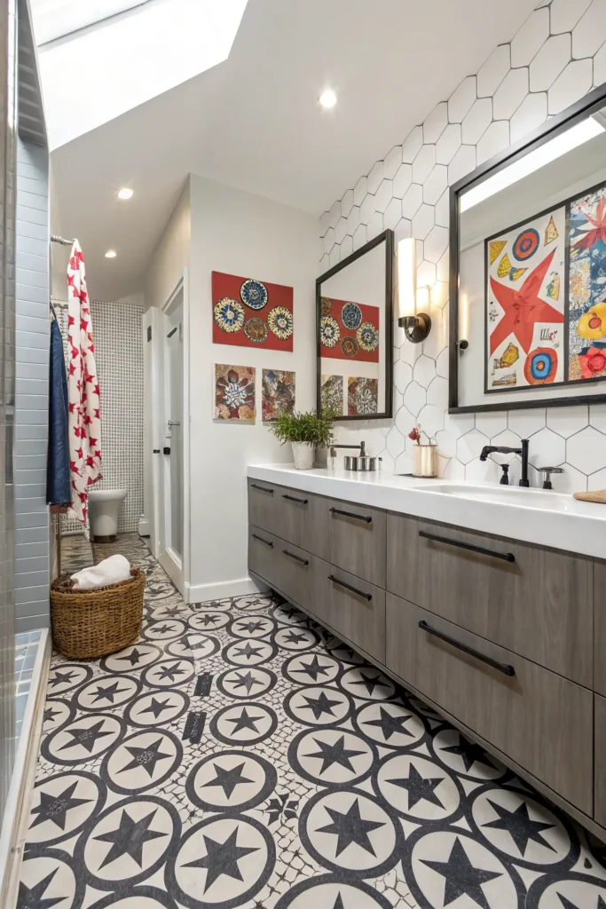 24 contemporary bathroom with graphic print floo
