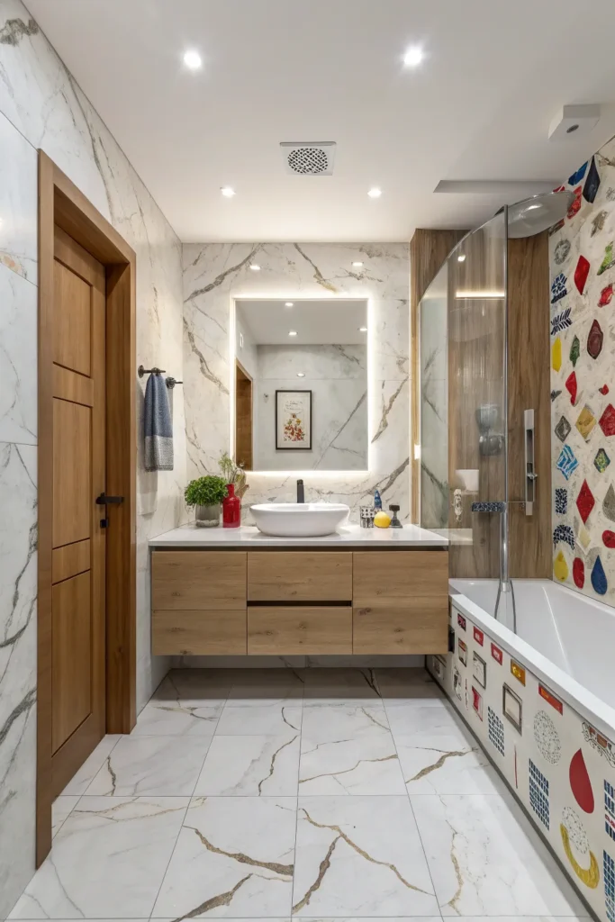 24 creative bathroom with mixed materials marble