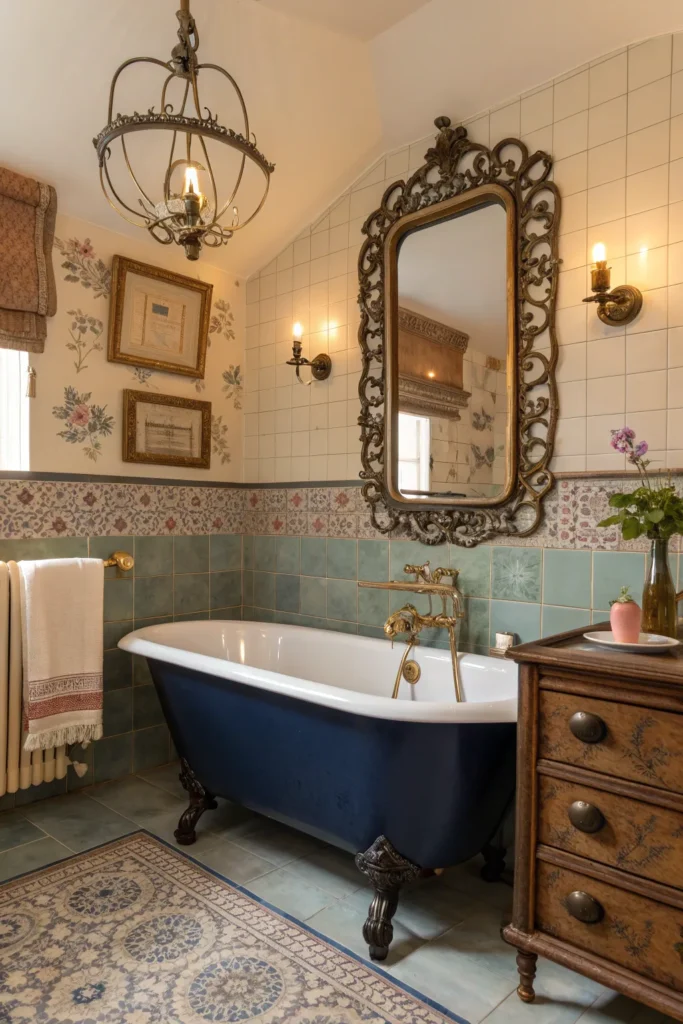 24 vintage style bathroom with a dark blue clawf