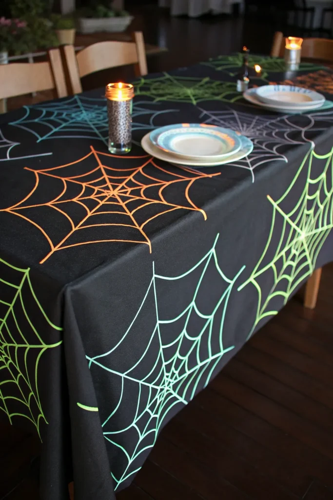 25 a black tablecloth painted with glow in the d