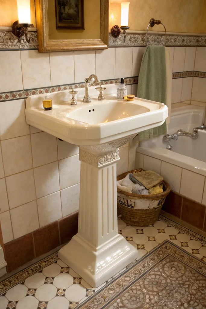 25 a pedestal sink with a built in soap dish st
