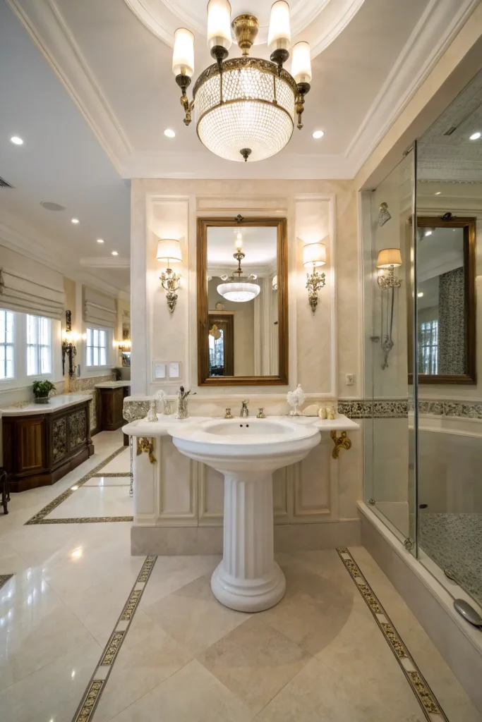 26 an oversized pedestal sink in a large bathroo