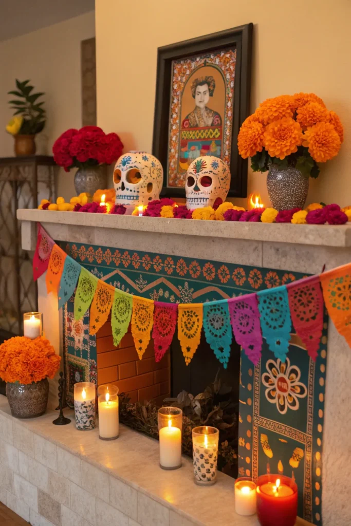 29 colorful day of the dead mantel with sugar s