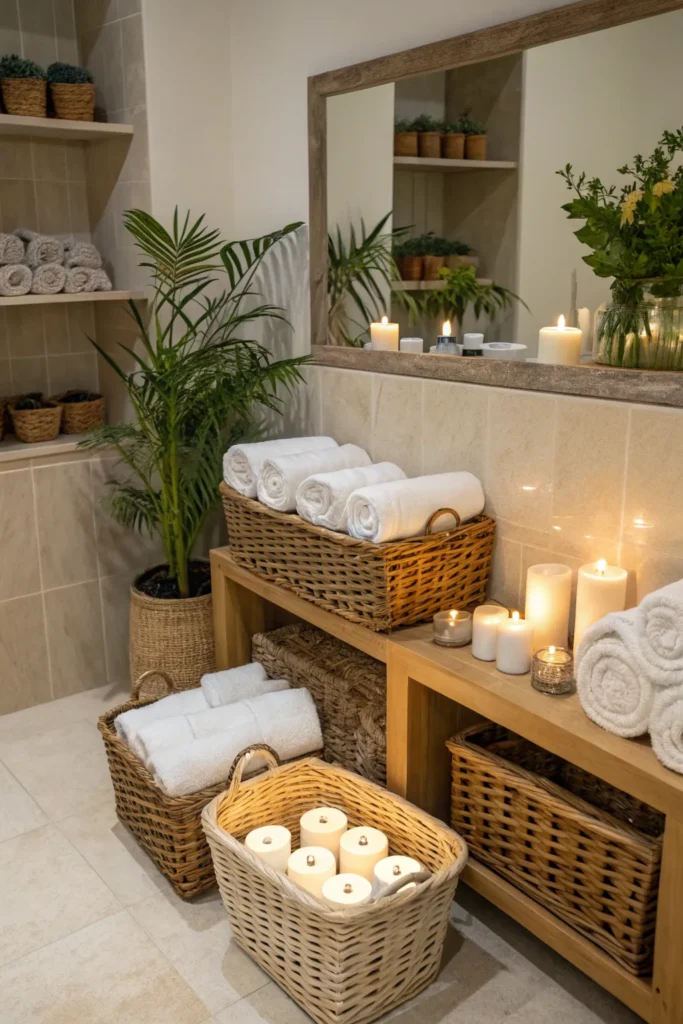 3 a spa inspired bathroom with wicker baskets fi