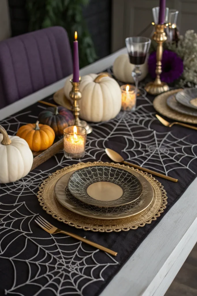 3 black table runner with web patterns elegant