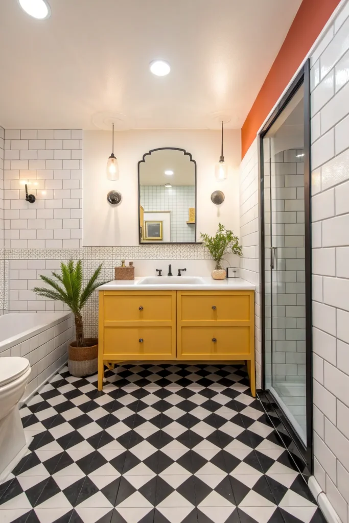 3 bold bathroom floor in black and white checker