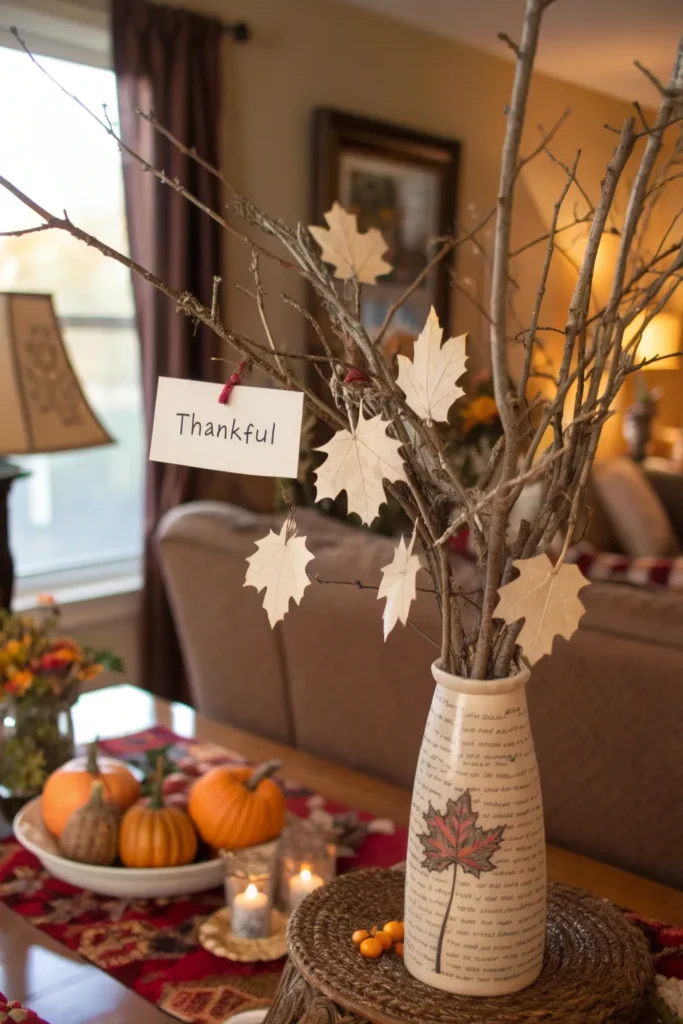 3 gratitude tree realistic indoor scene of a vas