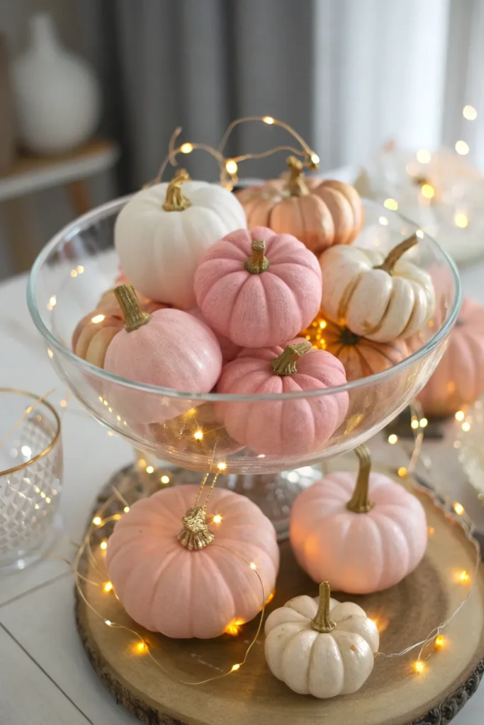 3 mini pink pumpkins a tabletop arrangement of s
