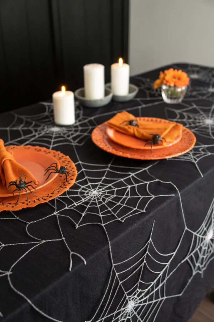 3 prompt black tablecloth with white lace spide