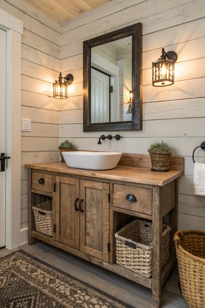 3 rustic farmhouse bathroom with a weathered woo