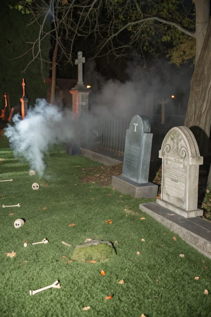 3 spooky graveyard a yard covered in fake grass