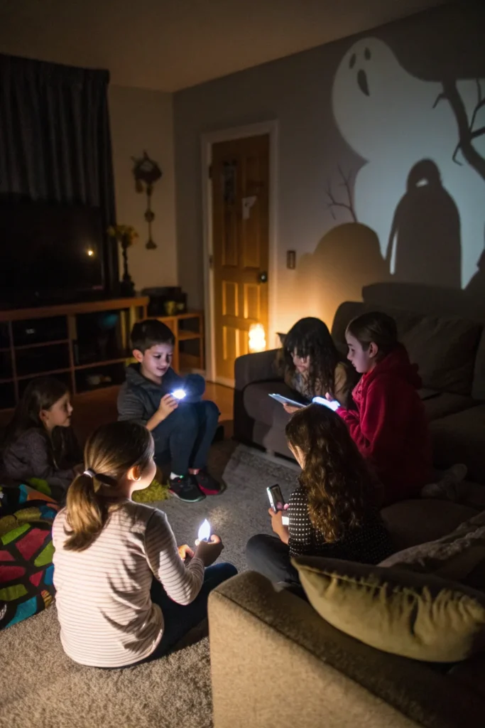 3 spooky storytelling session kids gathered in a
