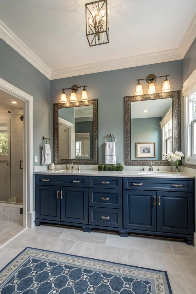 30 spacious bathroom with a dark blue double van