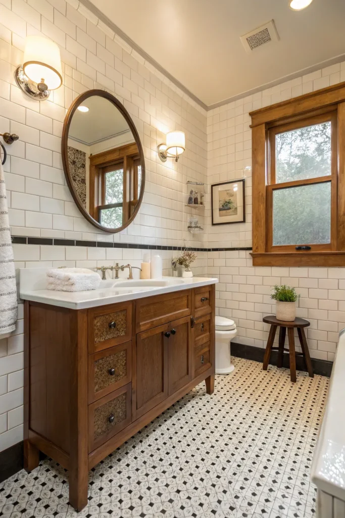 32 retro inspired bathroom with penny round floo