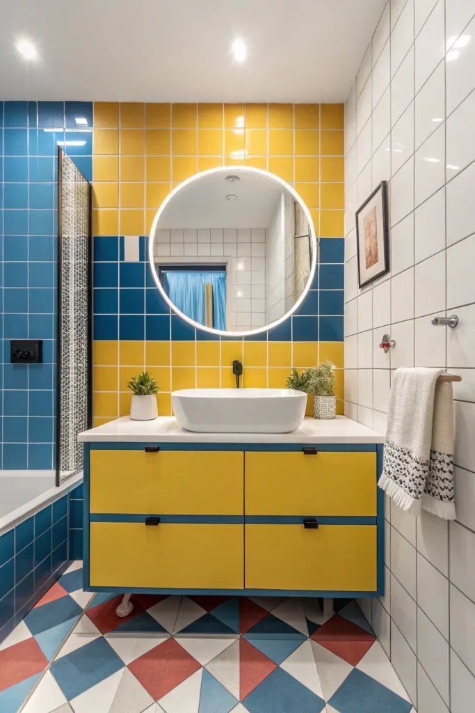 33 artistic bathroom with color block tiles bol