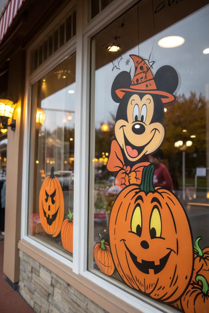 4 a cheerful halloween window painting of goofy