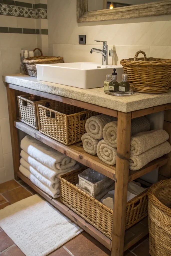4 a cozy bathroom corner featuring basket storag 1