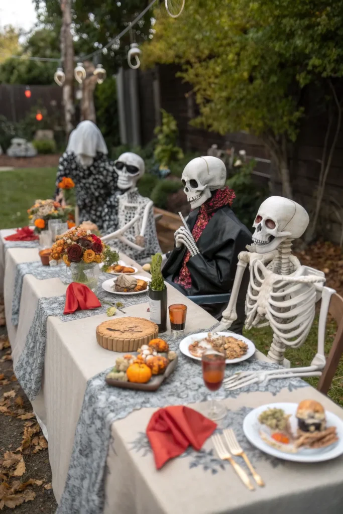 4 a skeleton banquet halloween garden table with