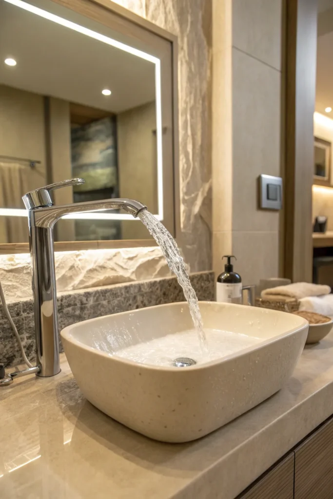 4 a stylish bathroom sink with a waterfall fauce