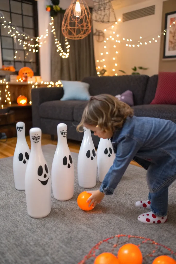 4 an indoor halloween ghost bowling game setup w