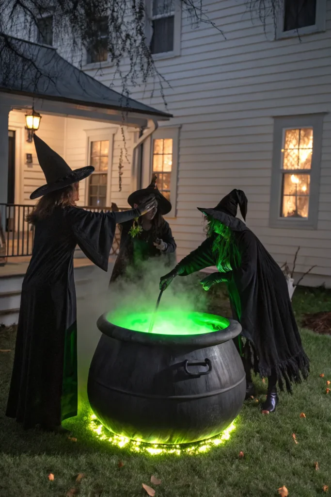 4 animated witches around a cauldron prompt pho