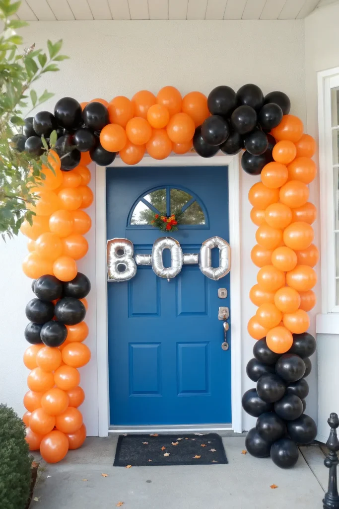 4 black and orange balloon arch prompt cheerful