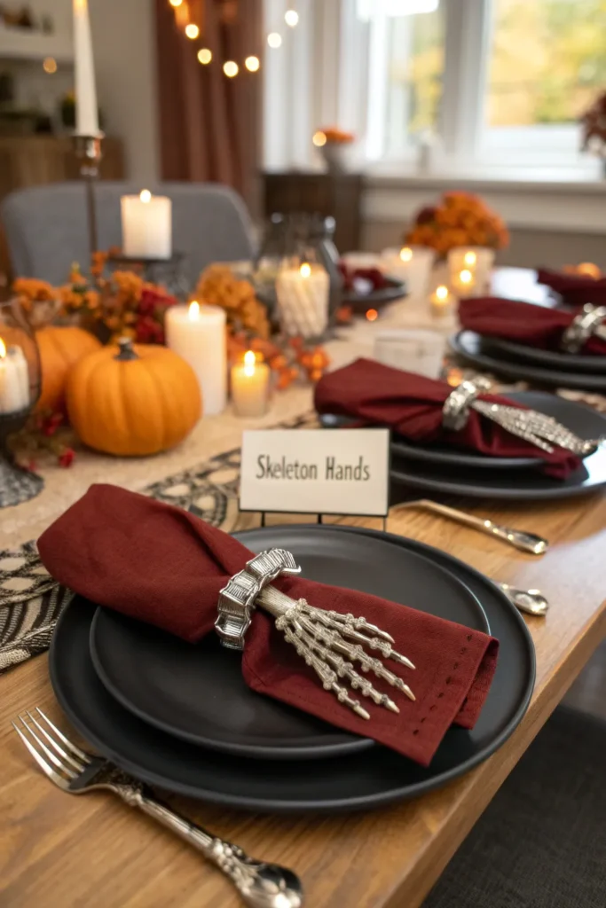 4 elegant halloween place settings with black pl