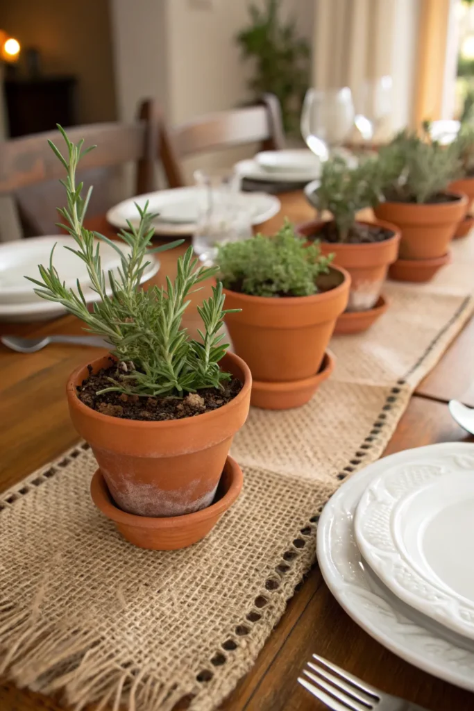 4 herb pots on the table realistic rustic thanks