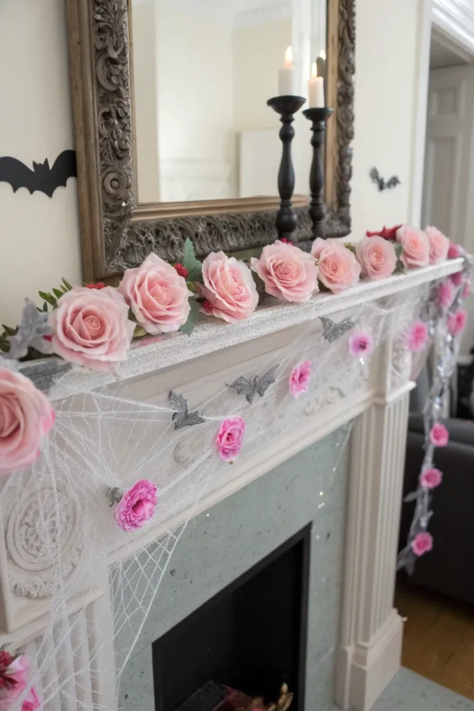 4 pink mantle garland a fireplace mantle decorat