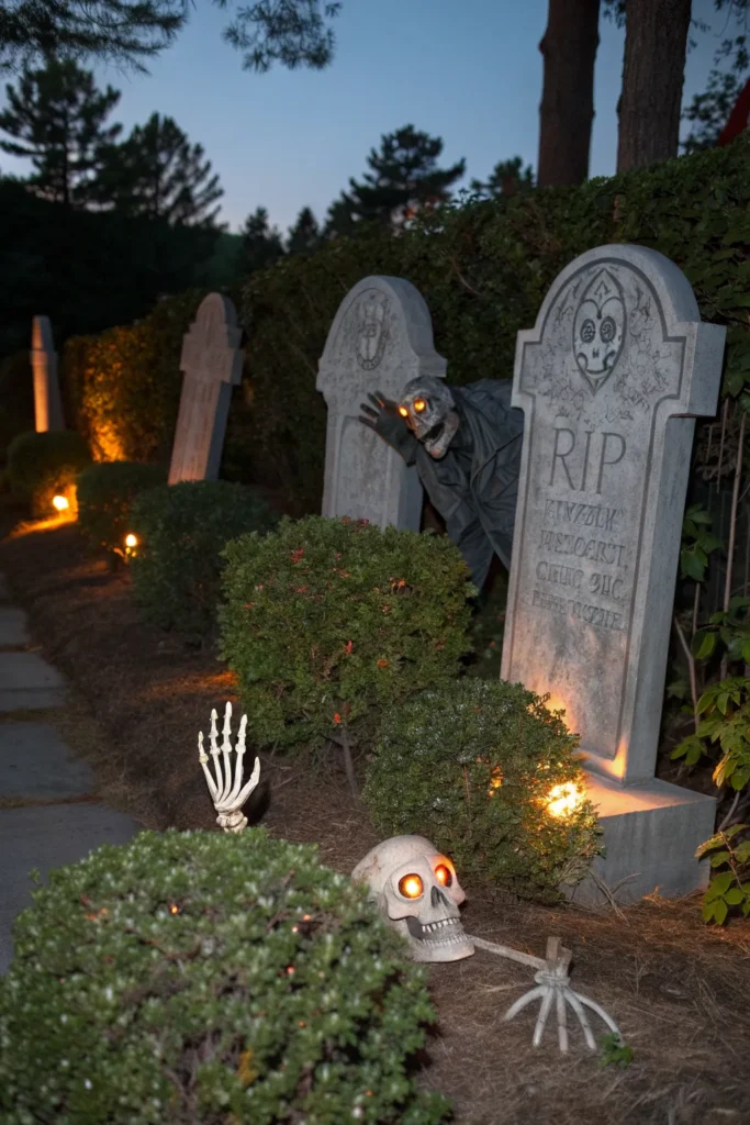 4 scary graveyard oversized tombstones with moti