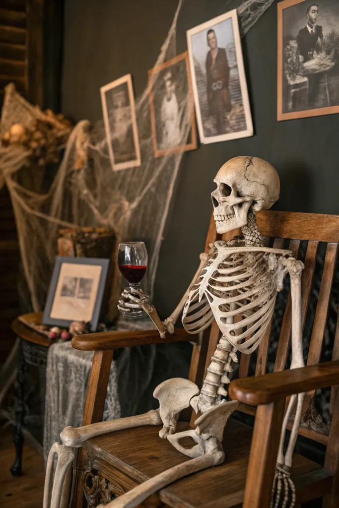 4 skeleton seated with a goblet beside sepia fam