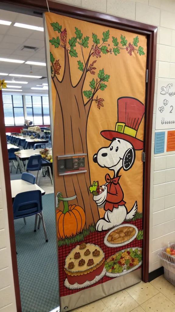 4 snoopy s thanksgiving feast door with snoopy