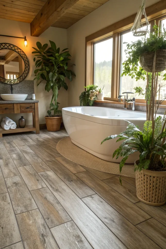 4 spa inspired bathroom with wood look porcelain