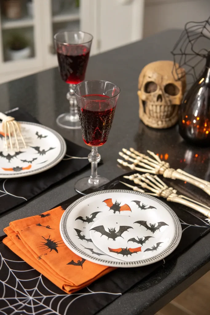 4 spooky tableware close up of halloween dining