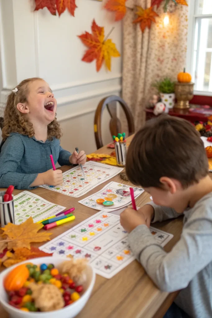 4 thanksgiving kids table with colorful bingo ca