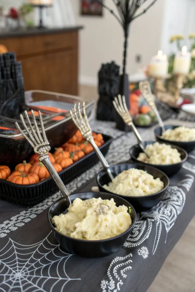 5 a halloween buffet table featuring skeleton ha