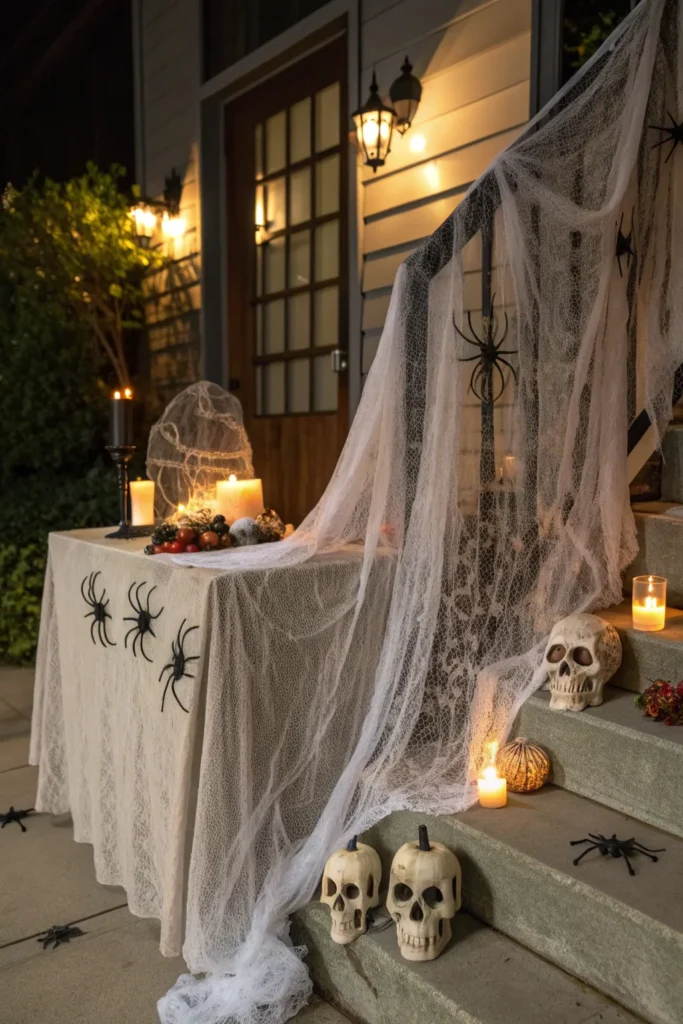 5 a spooky entry table covered in gauzy creepy c