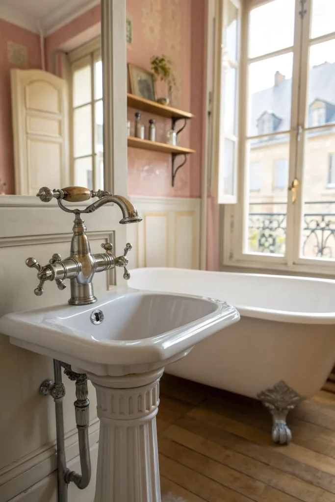 5 a vintage bathroom scene with a cross handle f