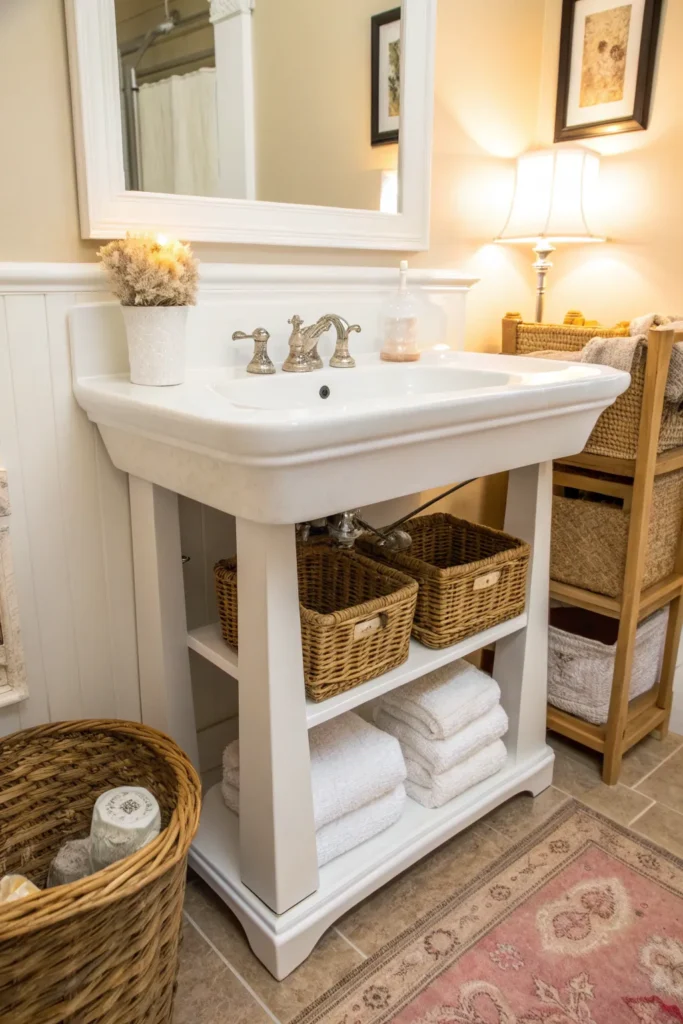 5 a white pedestal sink with built in storage sh