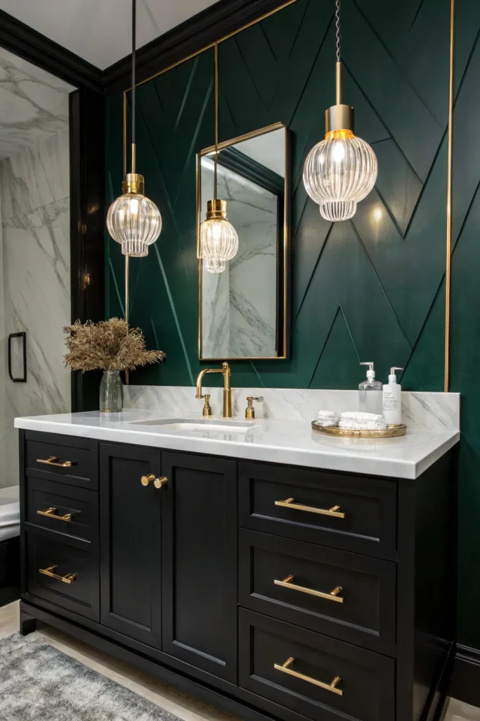 5 black vanity with gold hardware white marble